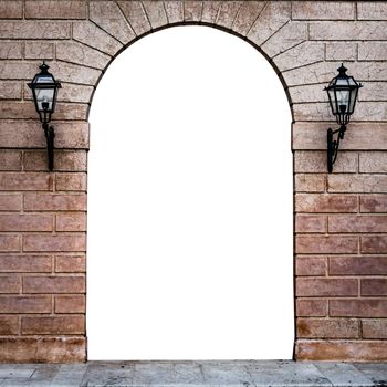 stone arch of an italian palace white isolated