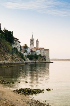 View of the town of Rab, Croatian tourist resort famous for its bell towers.