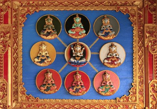 Wooden door decorated with a groove. Bali. Indonesia