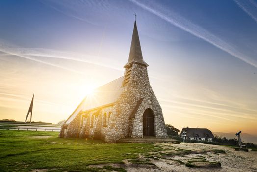 Church Notre Dame de la Garde chapel, Etretat village, Normandy, France, Europe.