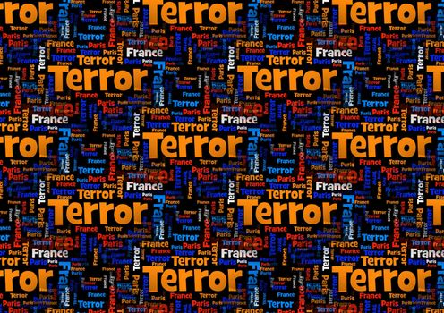 Wordcloud with the words Paris France Terror on black background.