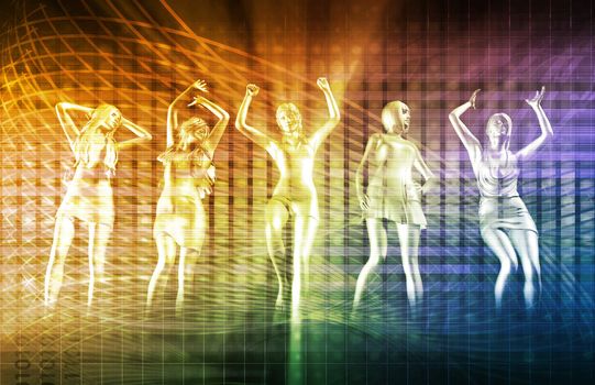 Beach Rave Party with Disco Dancing Girls 