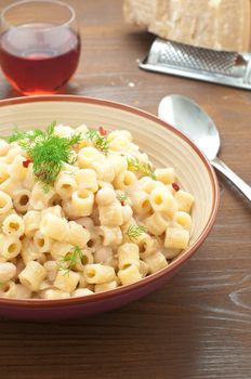 Pasta and beans with bacon and wild Finocchieto, italy