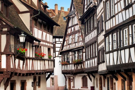 Traditional half-timbered houses in the old town of Strasbourg, Alsace, France