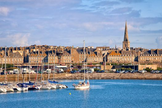 Yacht harbour and walled city of Saint-Malo, Brittany, France