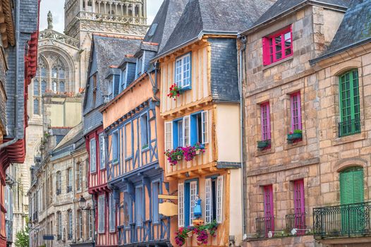 Colorful stone houses in the old town of Quimper, Brittany, France