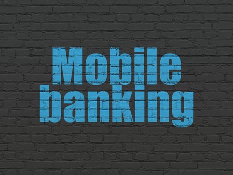 Money concept: Painted blue text Mobile Banking on Black Brick wall background