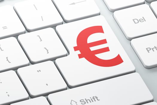 Currency concept: Enter button with Euro on computer keyboard background, 3d render