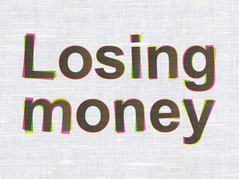 Money concept: CMYK Losing Money on linen fabric texture background