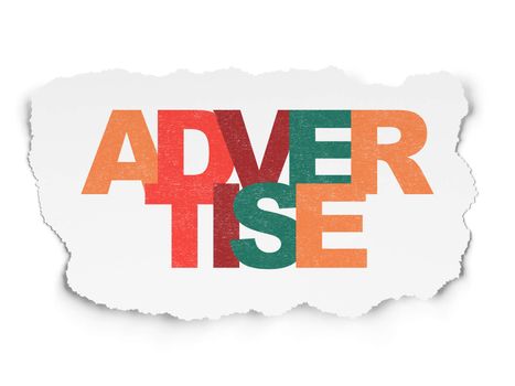 Advertising concept: Painted multicolor text Advertise on Torn Paper background