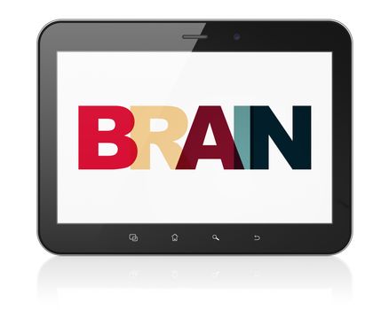 Healthcare concept: Tablet Computer with Painted multicolor text Brain on display