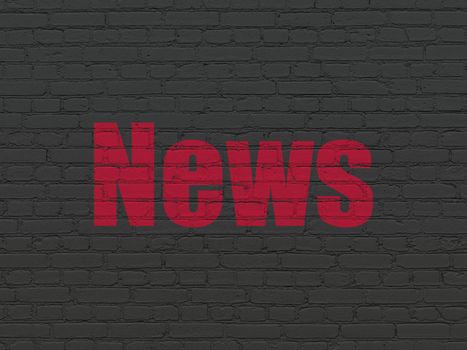 News concept: Painted red text News on Black Brick wall background