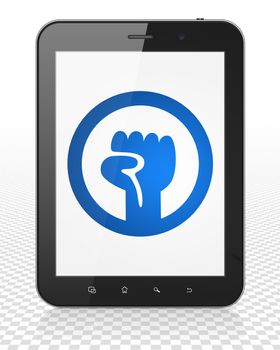 Politics concept: Tablet Pc Computer with blue Uprising icon on display