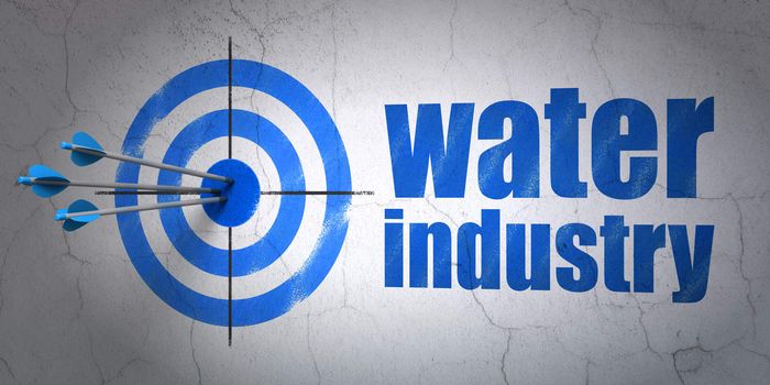 Success Industry concept: arrows hitting the center of target, Blue Water Industry on wall background