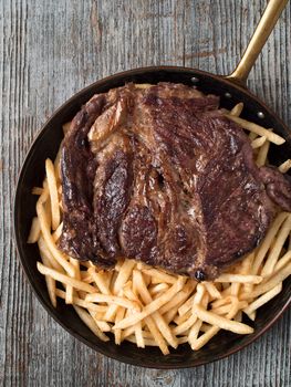 close up of rustic steak frites