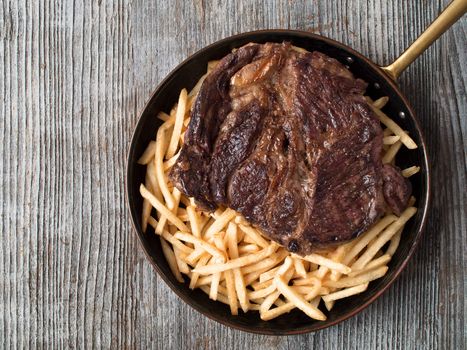 close up of rustic steak frites