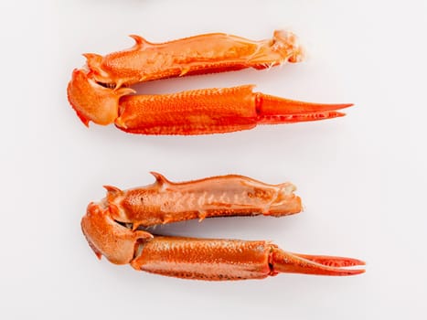 Boiled crab claws isolated on white background for crabs and seafood menu.