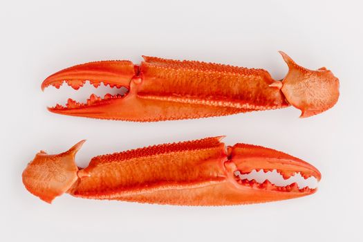 Boiled crab claws isolated on white background for crabs and seafood menu.