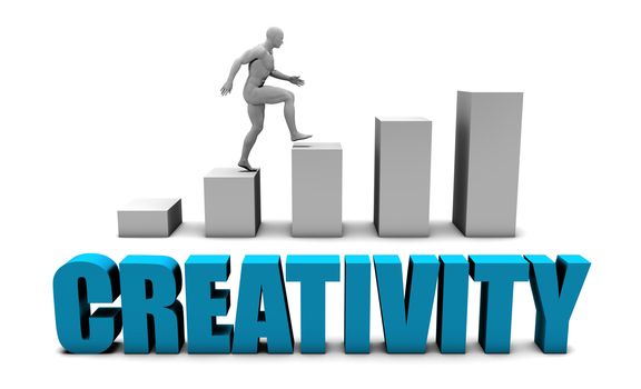Creativity 3D Concept  in Blue with Bar Chart Graph