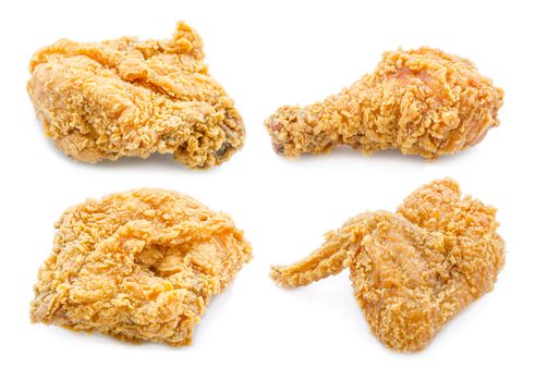Set of fried chicken isolated on white background