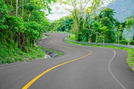 Curve way of asphalt road in the green view.