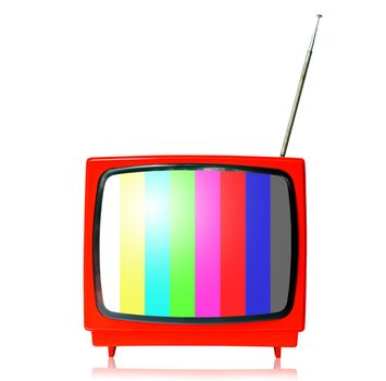 Retro TV with color frame on white background.