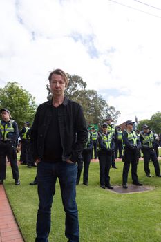 MELTON, VICTORIA/AUSTRALIA - NOVEMBER 2015: Anti Racism protesters violently clashed with reclaim australia groups rallying agsint Mulsim immigration.