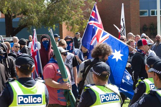 MELTON, VICTORIA/AUSTRALIA - NOVEMBER 2015: Anti Racism protesters violently clashed with reclaim australia groups rallying agsint Mulsim immigration.