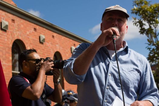 MELTON, VICTORIA/AUSTRALIA - NOVEMBER 2015: Anti Racism protesters violently clashed with reclaim australia groups rallying agsint Mulsim immigration.