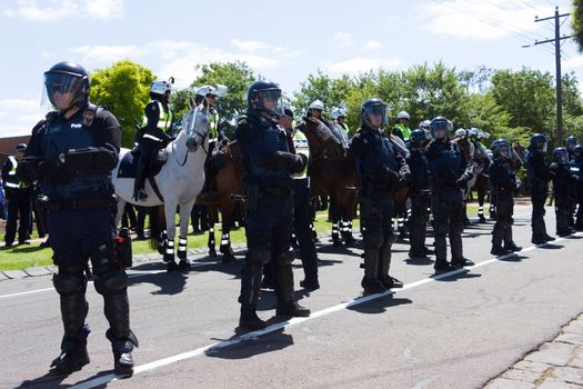 MELTON, VICTORIA/AUSTRALIA - NOVEMBER 2015: Anti Racism protesters violently clashed with reclaim australia groups rallying agsint Mulsim immigration.