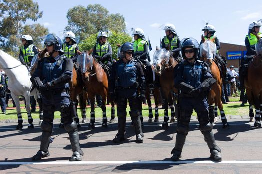 MELTON, VICTORIA/AUSTRALIA - NOVEMBER 2015: Anti Racism protesters violently clashed with reclaim australia groups rallying agsint Mulsim immigration.