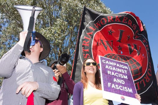 MELTON, VICTORIA/AUSTRALIA - NOVEMBER 2015: Anti Racism protesters violently clashed with reclaim australia groups rallying agsint Mulsim immigration.