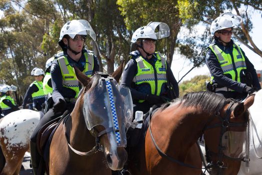 MELTON, VICTORIA/AUSTRALIA - NOVEMBER 2015: Anti Racism protesters violently clashed with reclaim australia groups rallying agsint Mulsim immigration.