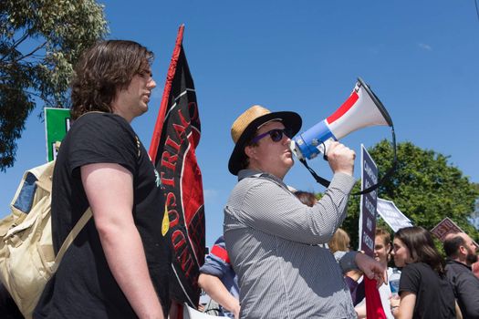 MELTON, VICTORIA/AUSTRALIA - NOVEMBER 2015: Anti Racism protesters violently clashed with reclaim australia groups rallying agsint Mulsim immigration.