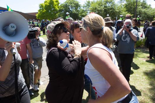 MELTON, VICTORIA/AUSTRALIA - NOVEMBER 2015: Anti Racism protesters violently clashed with reclaim australia groups rallying agsint Mulsim immigration.