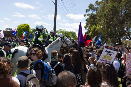 MELTON, VICTORIA/AUSTRALIA - NOVEMBER 2015: Anti Racism protesters violently clashed with reclaim australia groups rallying agsint Mulsim immigration.