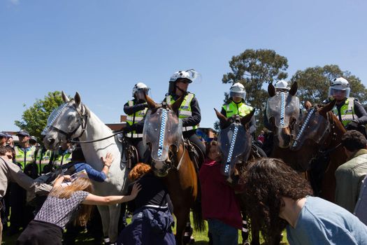 MELTON, VICTORIA/AUSTRALIA - NOVEMBER 2015: Anti Racism protesters violently clashed with reclaim australia groups rallying agsint Mulsim immigration.