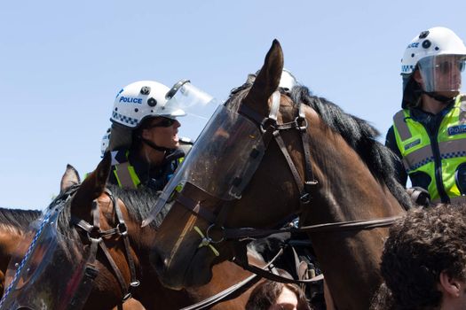 MELTON, VICTORIA/AUSTRALIA - NOVEMBER 2015: Anti Racism protesters violently clashed with reclaim australia groups rallying agsint Mulsim immigration.