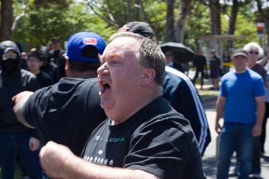 MELTON, VICTORIA/AUSTRALIA - NOVEMBER 2015: Anti Racism protesters violently clashed with reclaim australia groups rallying agsint Mulsim immigration.