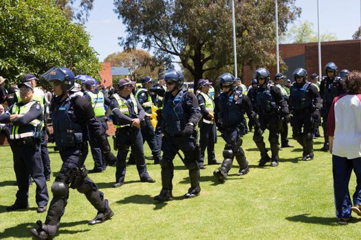 MELTON, VICTORIA/AUSTRALIA - NOVEMBER 2015: Anti Racism protesters violently clashed with reclaim australia groups rallying agsint Mulsim immigration.