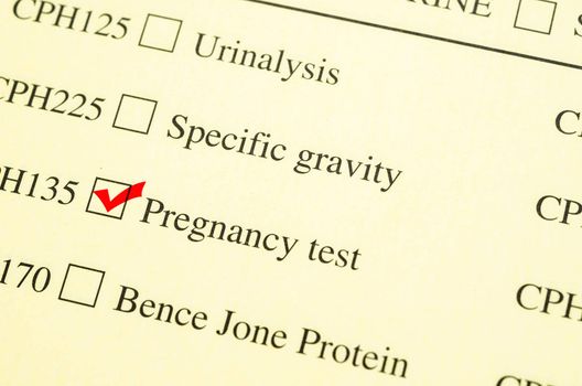 Check mark Medical form request Pregnancy test in laboratory