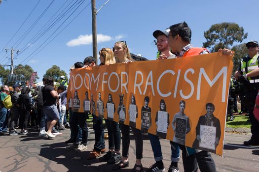 MELTON, VICTORIA/AUSTRALIA - NOVEMBER 2015: Anti Racism protesters violently clashed with reclaim australia groups rallying agsint Mulsim immigration.