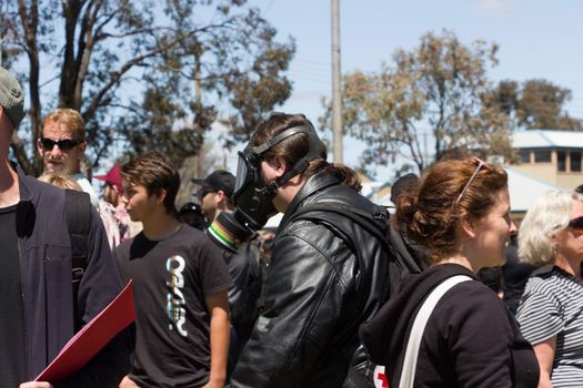 MELTON, VICTORIA/AUSTRALIA - NOVEMBER 2015: Anti Racism protesters violently clashed with reclaim australia groups rallying agsint Mulsim immigration.