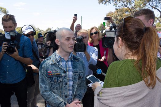 MELTON, VICTORIA/AUSTRALIA - NOVEMBER 2015: Anti Racism protesters violently clashed with reclaim australia groups rallying agsint Mulsim immigration.