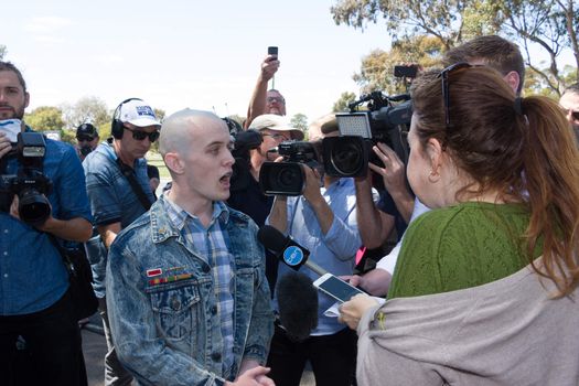 MELTON, VICTORIA/AUSTRALIA - NOVEMBER 2015: Anti Racism protesters violently clashed with reclaim australia groups rallying agsint Mulsim immigration.