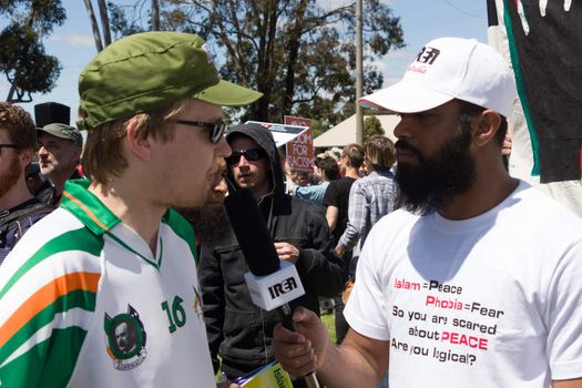 MELTON, VICTORIA/AUSTRALIA - NOVEMBER 2015: Anti Racism protesters violently clashed with reclaim australia groups rallying agsint Mulsim immigration.