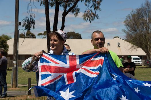 MELTON, VICTORIA/AUSTRALIA - NOVEMBER 2015: Anti Racism protesters violently clashed with reclaim australia groups rallying agsint Mulsim immigration.