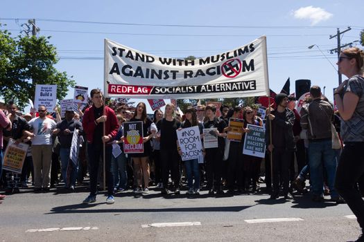 MELTON, VICTORIA/AUSTRALIA - NOVEMBER 2015: Anti Racism protesters violently clashed with reclaim australia groups rallying agsint Mulsim immigration.