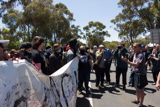 MELTON, VICTORIA/AUSTRALIA - NOVEMBER 2015: Anti Racism protesters violently clashed with reclaim australia groups rallying agsint Mulsim immigration.