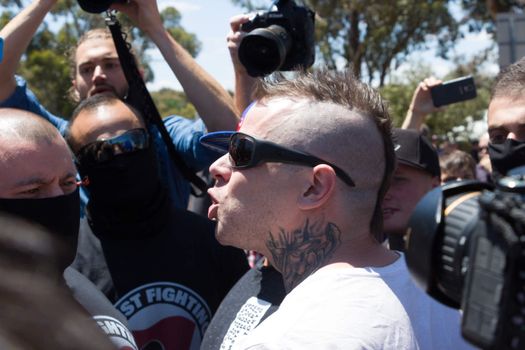 MELTON, VICTORIA/AUSTRALIA - NOVEMBER 2015: Anti Racism protesters violently clashed with reclaim australia groups rallying agsint Mulsim immigration.